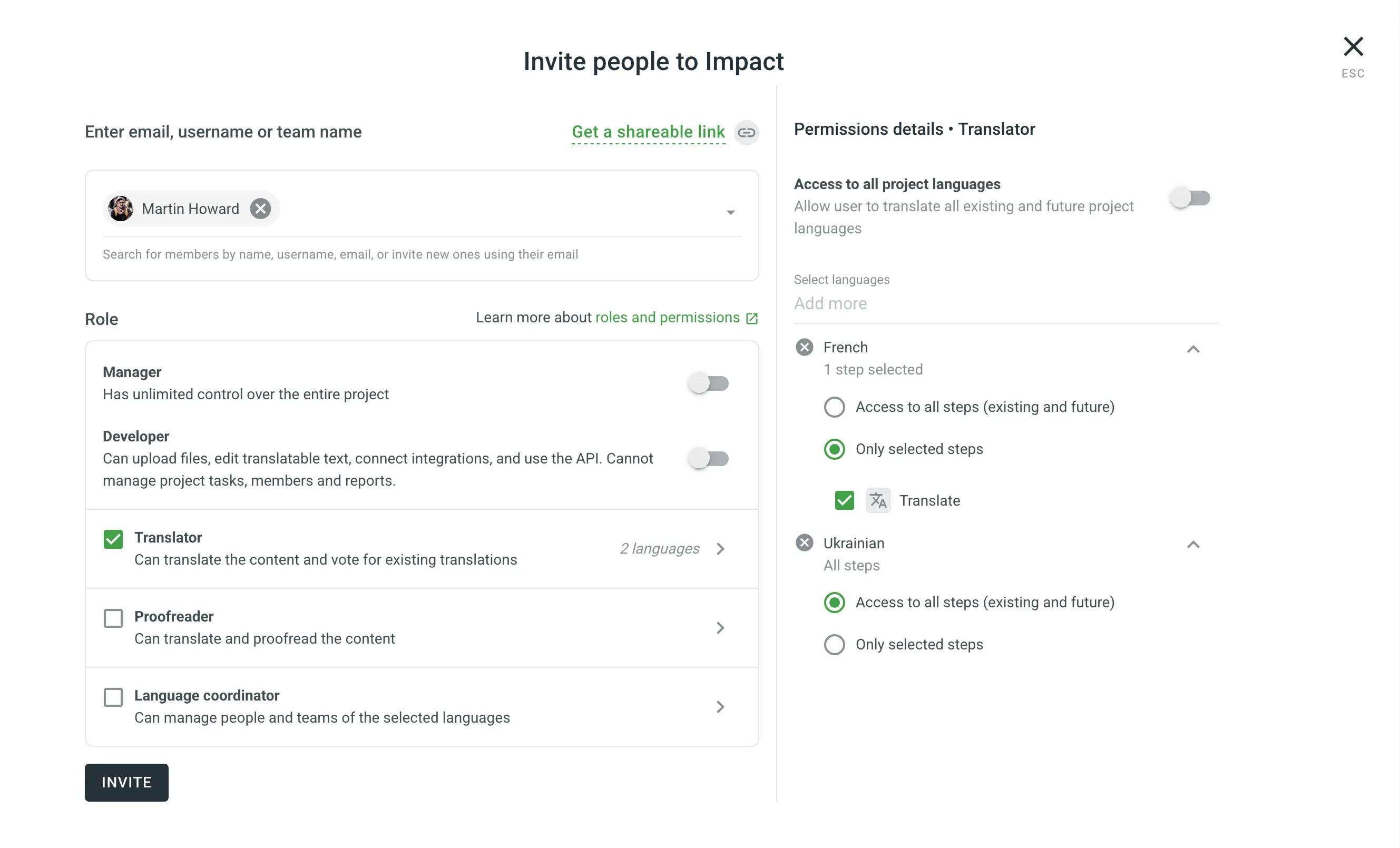Sent invitation to Project