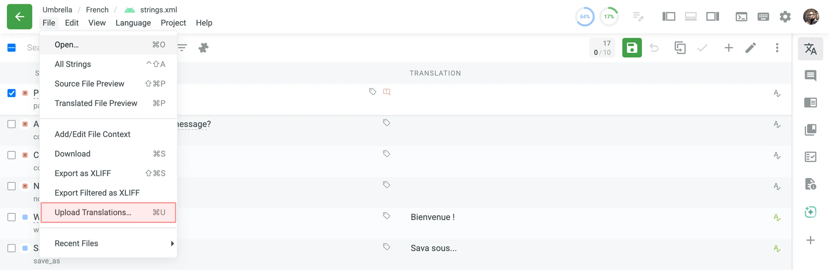 Upload Translations in Editor